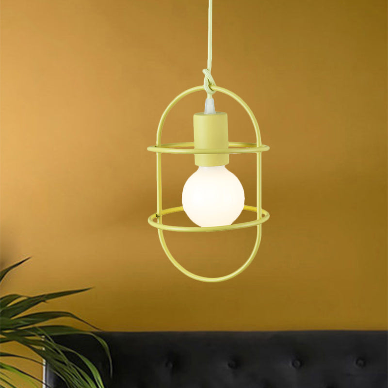 Minimalist Ceiling Pendant Light With Metal Capsule Frame Shade - White/Pink/Yellow