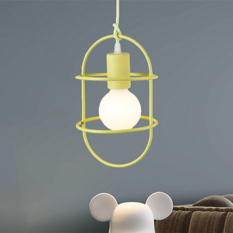 Minimalist Ceiling Pendant Light With Metal Capsule Frame Shade - White/Pink/Yellow