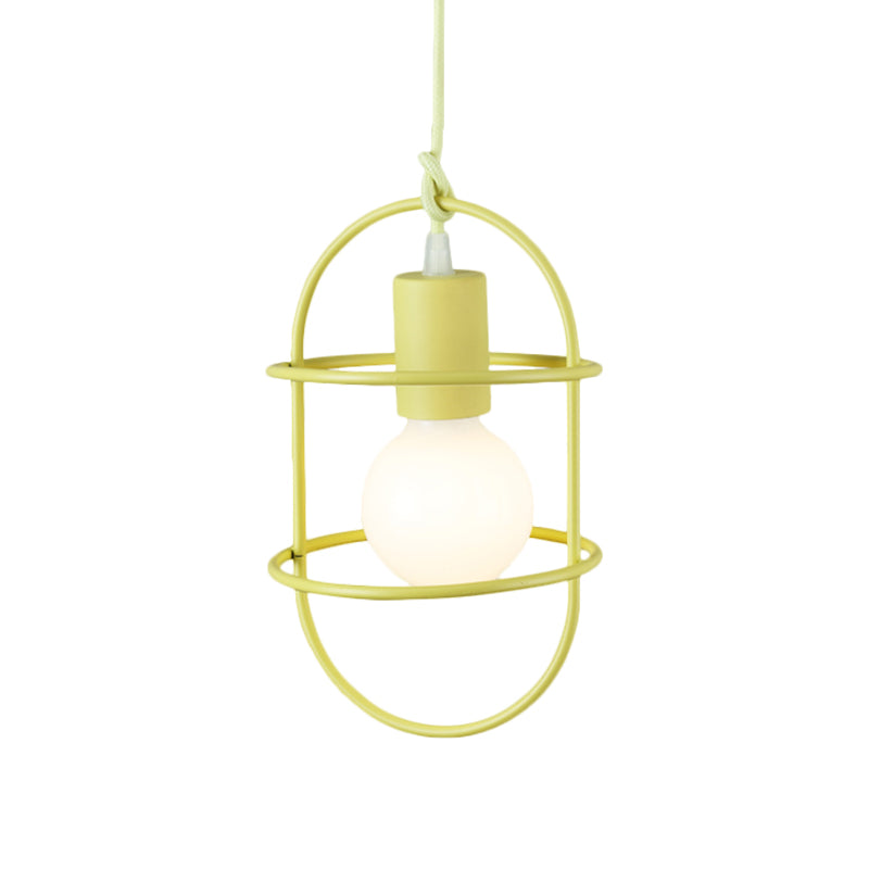 Minimalist Ceiling Pendant Light With Metal Capsule Frame Shade - White/Pink/Yellow