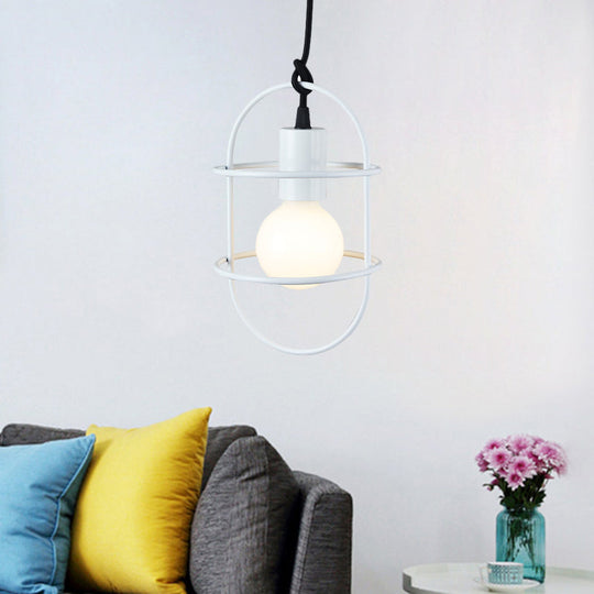 Minimalist Ceiling Pendant Light With Metal Capsule Frame Shade - White/Pink/Yellow