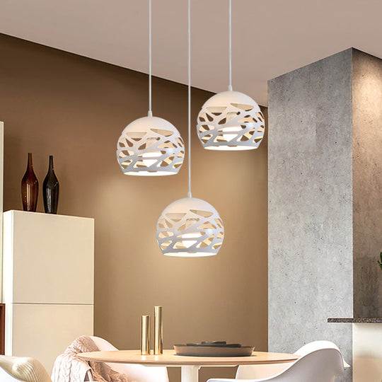 White Multi-Pendant Ceiling Lamp with Metallic Shades