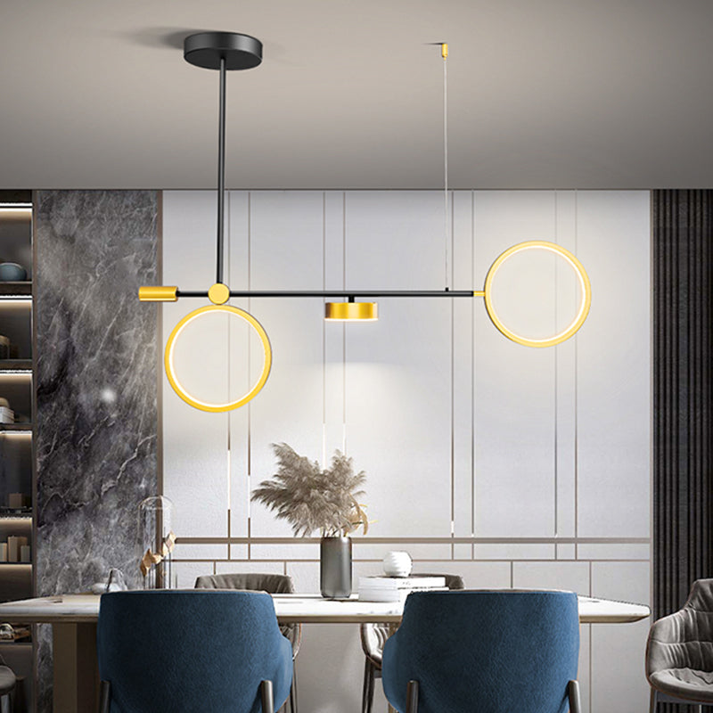 Modern Black-Gold Led Pendant Light For Island Metal Round Shape - Warm/White Illumination