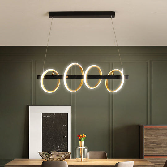 Gold Metal Ceiling Pendant With Simple Circles Design - 4/5 Heads Warm/White Light For Dining Room