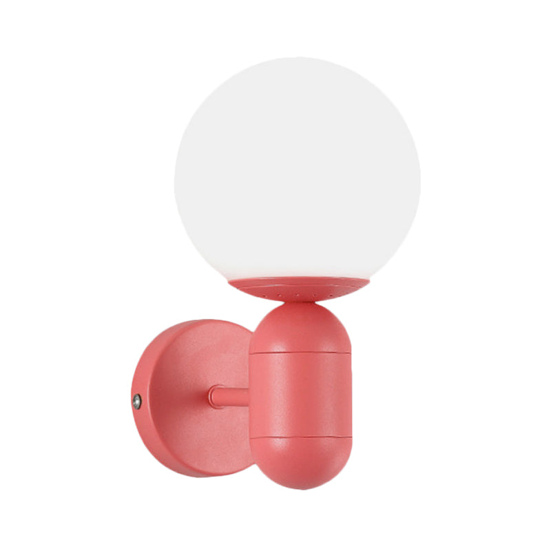 Metal Capsule Sconce Light With Globe Shade - Macaron Style Wall Lamp