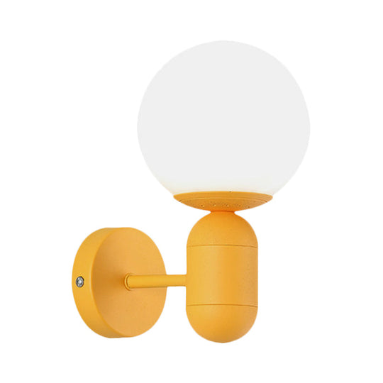 Metal Capsule Sconce Light With Globe Shade - Macaron Style Wall Lamp