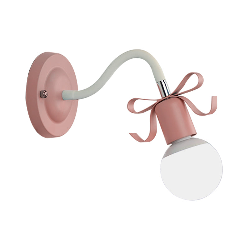 Nordic Style Metal Wall Lamp With Bow For Kindergarten - Single Head Bare Bulb Design