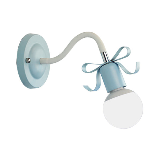 Nordic Style Metal Wall Lamp With Bow For Kindergarten - Single Head Bare Bulb Design