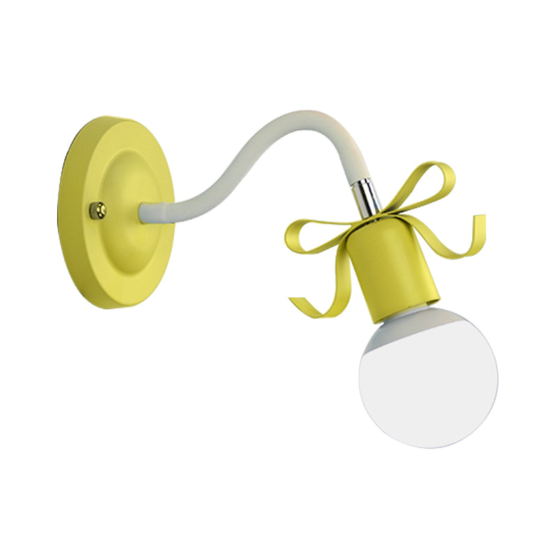 Nordic Style Metal Wall Lamp With Bow For Kindergarten - Single Head Bare Bulb Design