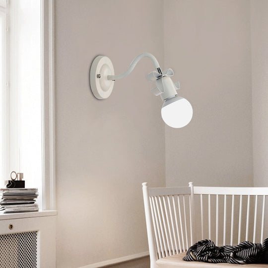 Nordic Style Metal Wall Lamp With Bow For Kindergarten - Single Head Bare Bulb Design White