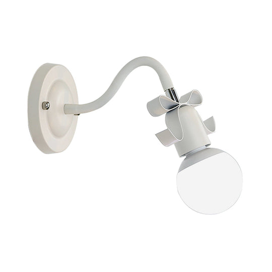 Nordic Style Metal Wall Lamp With Bow For Kindergarten - Single Head Bare Bulb Design