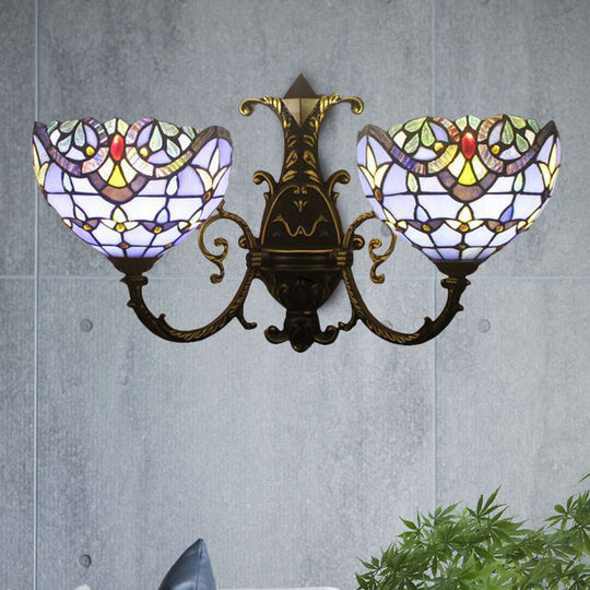 Baroque-Style Stained Glass Double Wall Sconce Lamp In Brown/Blue - Perfect For Dining Room Décor!