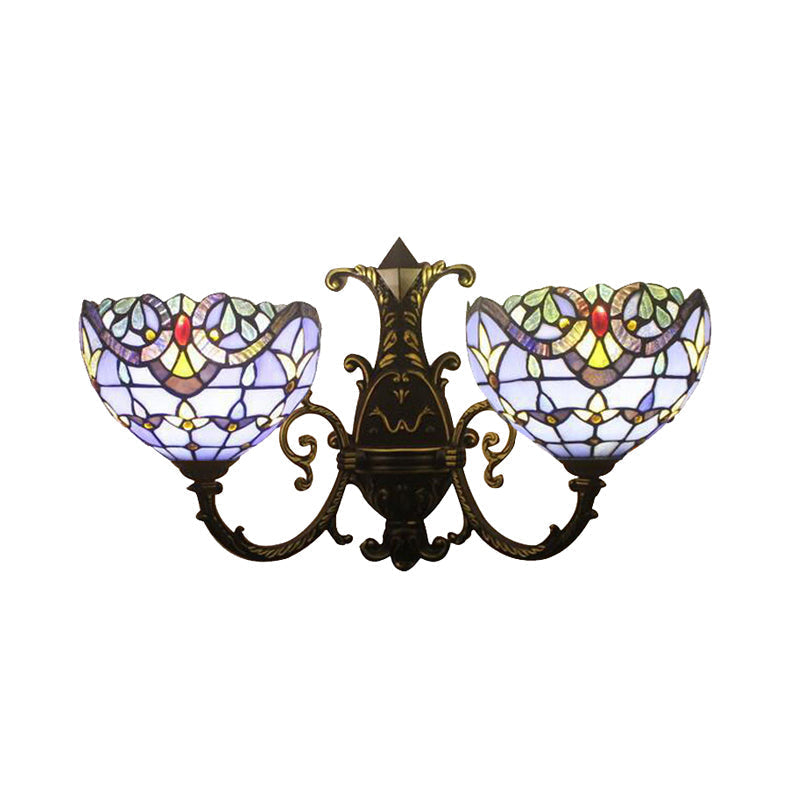 Baroque-Style Stained Glass Double Wall Sconce Lamp In Brown/Blue - Perfect For Dining Room Décor!