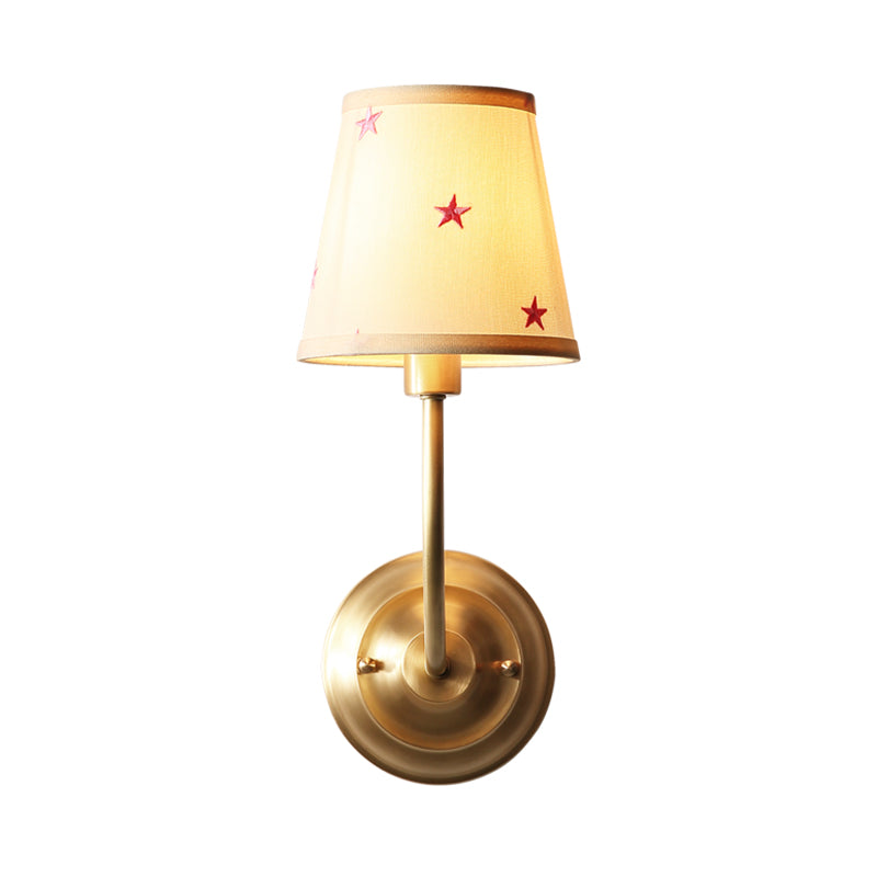 Traditional Style Gold Wall Lamp With Tapered Shade - Ideal For Child Bedroom