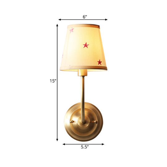 Traditional Style Gold Wall Lamp With Tapered Shade - Ideal For Child Bedroom