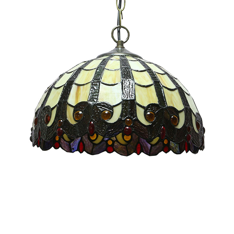 12" W Stained Glass Tiffany Pendant Lamp - Adjustable Ceiling Lighting for Dining Room - Beige