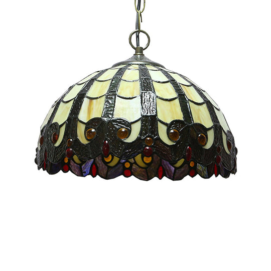 12 Stained Glass Dining Room Lighting: Adjustable Tiffany Jeweled Ceiling Pendant Lamp In Beige