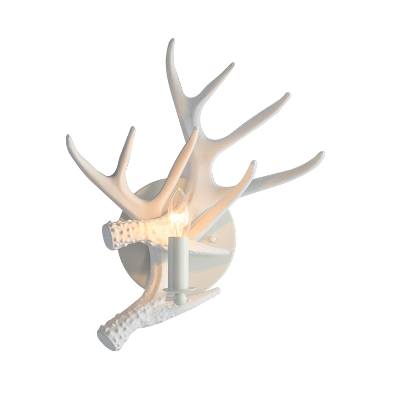 Rustic Antlers Wall Lamp: Resin Single Bulb Sconce Light In White Finish For Lodge Villa