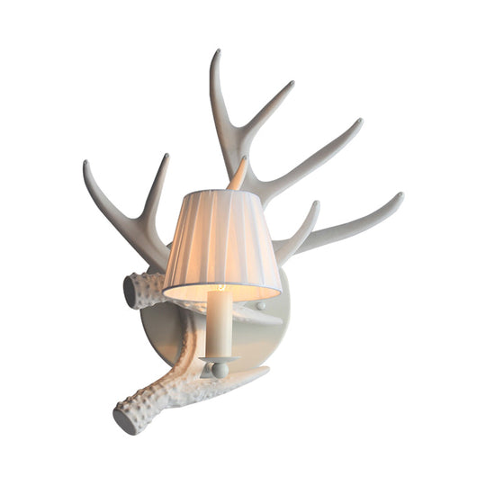 Rustic Antlers Wall Lamp: Resin Single Bulb Sconce Light In White Finish For Lodge Villa