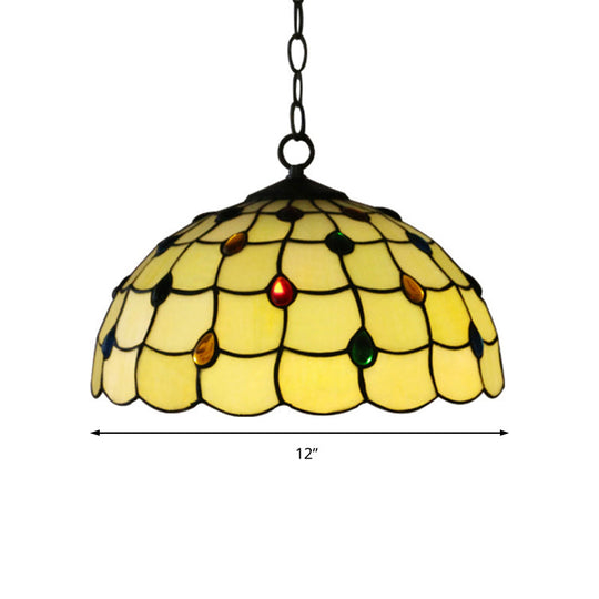 Tiffany Beige Stair Pendant Light With Stained Glass Shade - 1-Light Hanging Ceiling Fixture