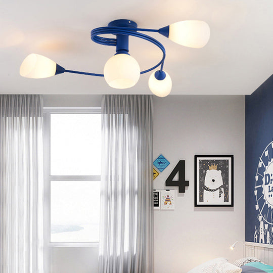 Twisted Arm Metallic Ceiling Lamp for Kids' Bedroom and Kindergarten - Modern Semi Flush Light