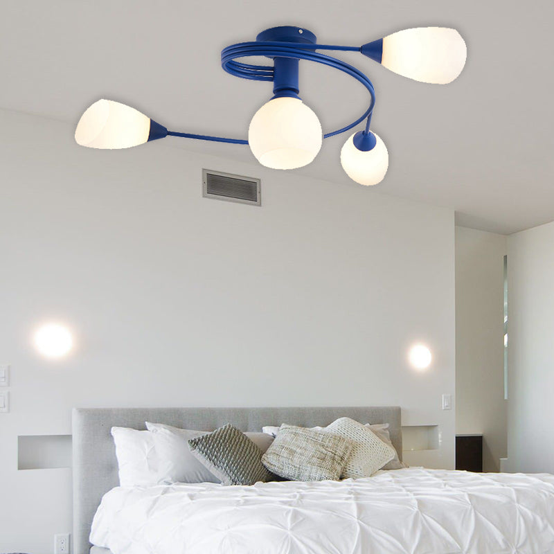 Twisted Arm Metallic Ceiling Lamp for Kids' Bedroom and Kindergarten - Modern Semi Flush Light