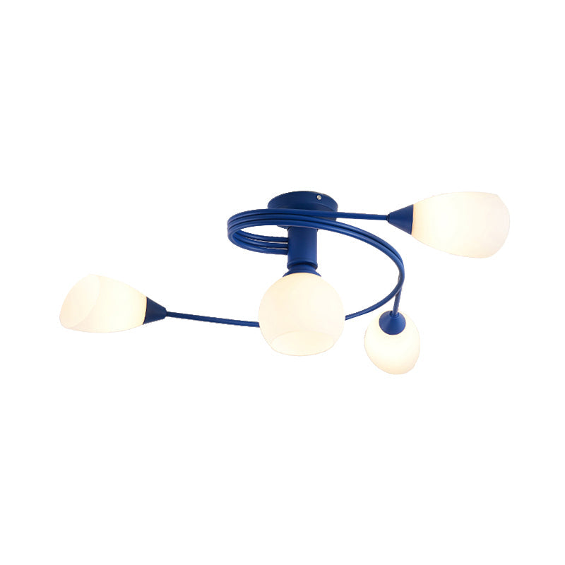 Twisted Arm Metallic Ceiling Lamp for Kids' Bedroom and Kindergarten - Modern Semi Flush Light