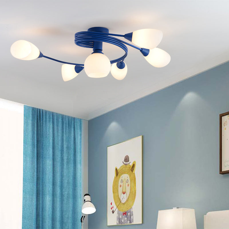 Twisted Arm Metallic Ceiling Lamp for Kids' Bedroom and Kindergarten - Modern Semi Flush Light