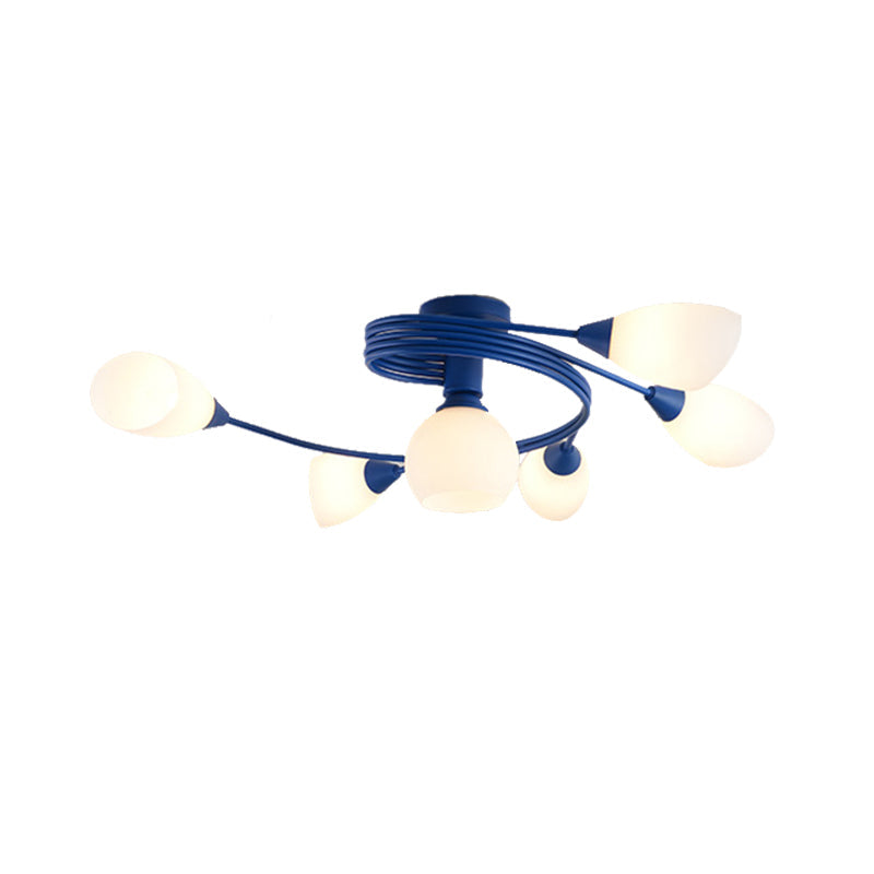 Twisted Arm Metallic Ceiling Lamp for Kids' Bedroom and Kindergarten - Modern Semi Flush Light