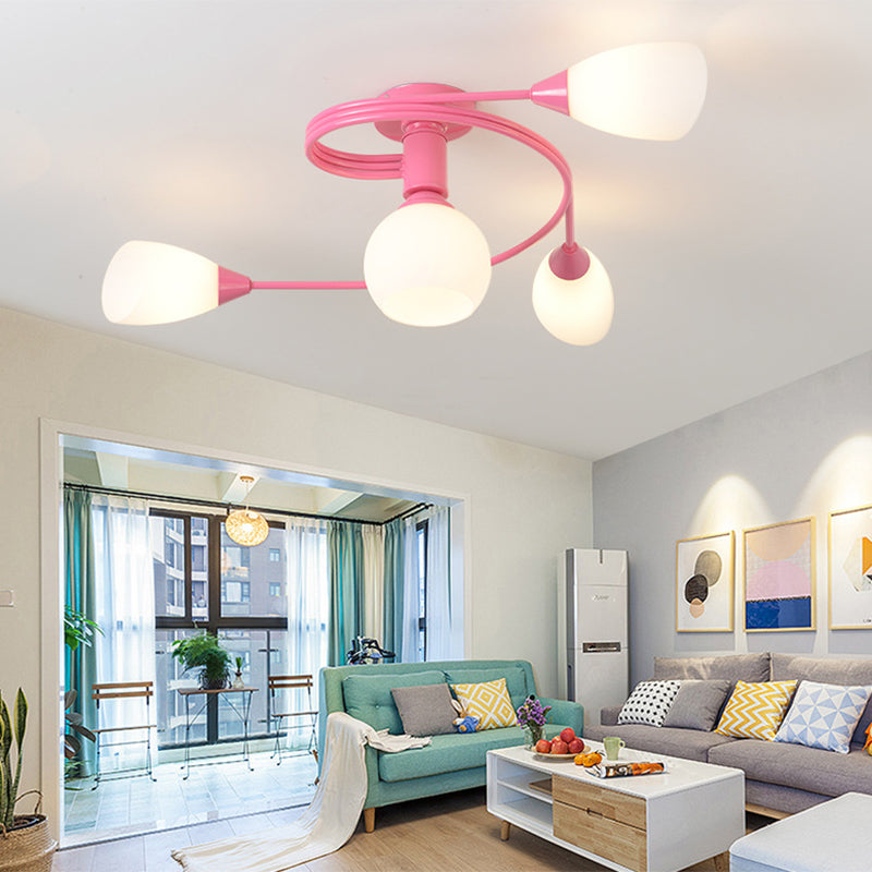 Twisted Arm Metallic Ceiling Lamp for Kids' Bedroom and Kindergarten - Modern Semi Flush Light