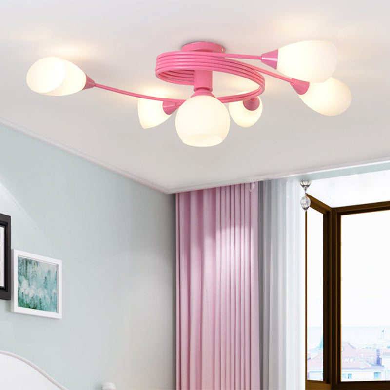 Twisted Arm Metallic Ceiling Lamp for Kids' Bedroom and Kindergarten - Modern Semi Flush Light