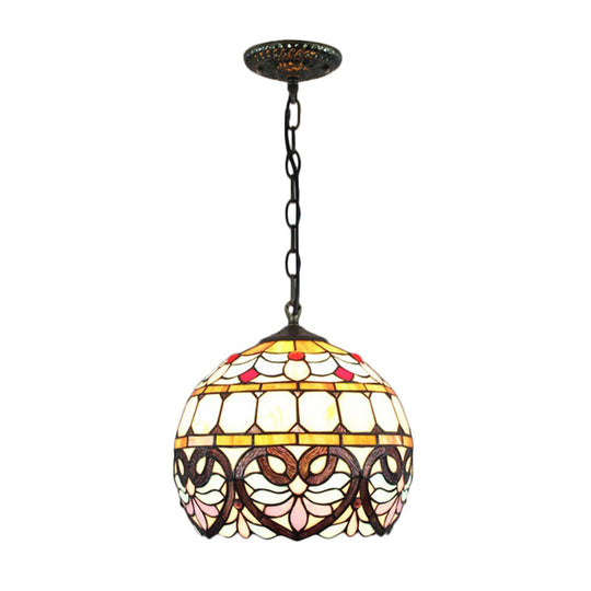 Tiffany Stained Glass Globe Pendant Light With Adjustable Chain - Ceiling Hanging Lamp