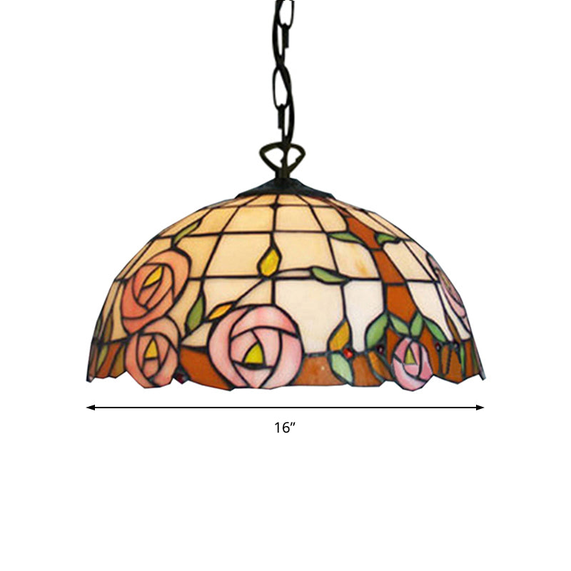 Bloom Tiffany Handcrafted Art Glass Pendant Light - 12"/16" Wide Pink Down Lighting Fixture