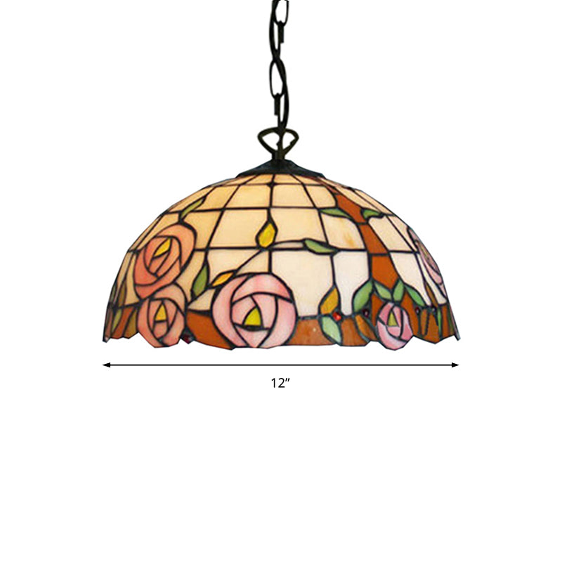 Bloom Tiffany Handcrafted Art Glass Pendant Light - 12"/16" Wide Pink Down Lighting Fixture