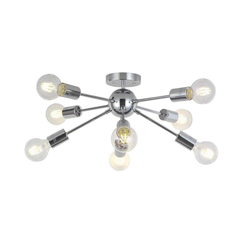 8-Head Modern Metal Linear Semi Flush Mount Ceiling Lamp for Restaurants with Small Ball Design