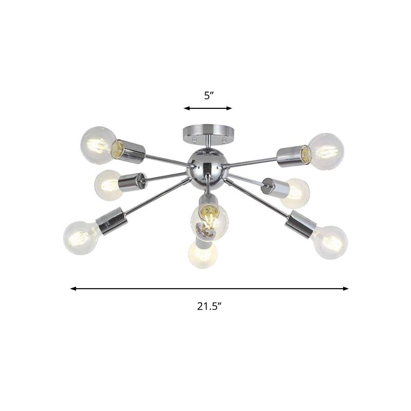 8-Head Modern Metal Linear Semi Flush Mount Ceiling Lamp for Restaurants with Small Ball Design