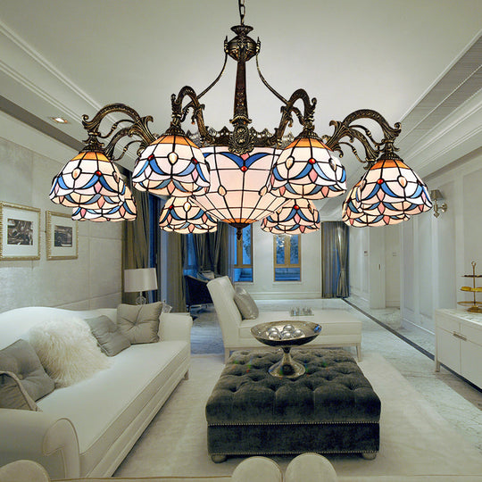 Stunning Tiffany Pendant Lighting: Multi Light Dome Chandelier With Metal Chain And Stained Glass