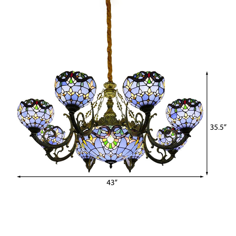 Blue Stained Glass Chandelier with Bell and Dome Shade for Living Room, Inspired by 9/11 Memorial Lights