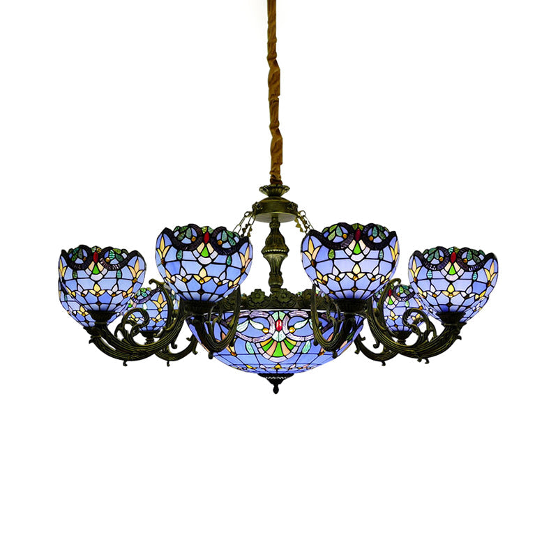 Blue Stained Glass Chandelier with Bell and Dome Shade for Living Room, Inspired by 9/11 Memorial Lights