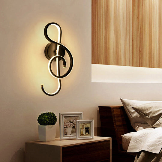 Modern Musical Note Sconce Wall Lamp For Adult Bedrooms - Creative Black/White Metal Design Black /