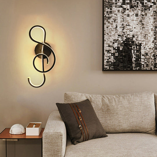 Modern Musical Note Sconce Wall Lamp For Adult Bedrooms - Creative Black/White Metal Design