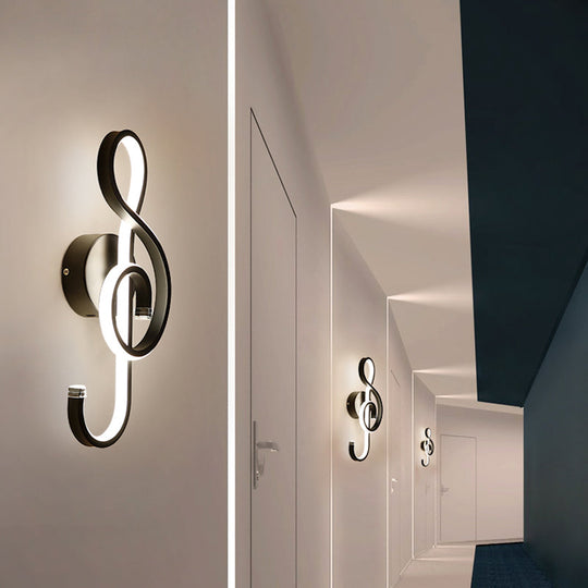 Modern Musical Note Sconce Wall Lamp For Adult Bedrooms - Creative Black/White Metal Design Black /