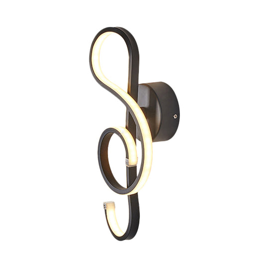 Modern Musical Note Sconce Wall Lamp For Adult Bedrooms - Creative Black/White Metal Design