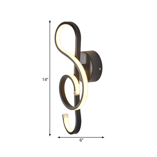 Modern Musical Note Sconce Wall Lamp For Adult Bedrooms - Creative Black/White Metal Design