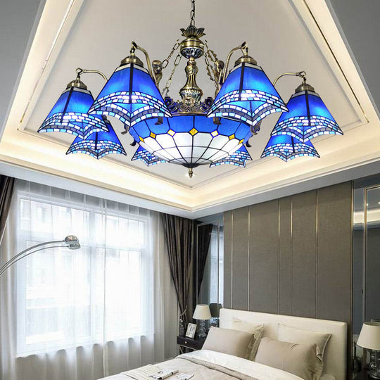 Mermaid Deco Blue Stained Glass Chandelier Light for Bedroom