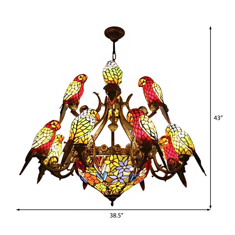 Stunning Multi-Color Parrot Chandelier: Lodge-Style Stained Glass Pendant Light