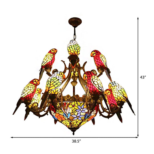 Stunning Multi-Color Parrot Chandelier: Lodge-Style Stained Glass Pendant Light