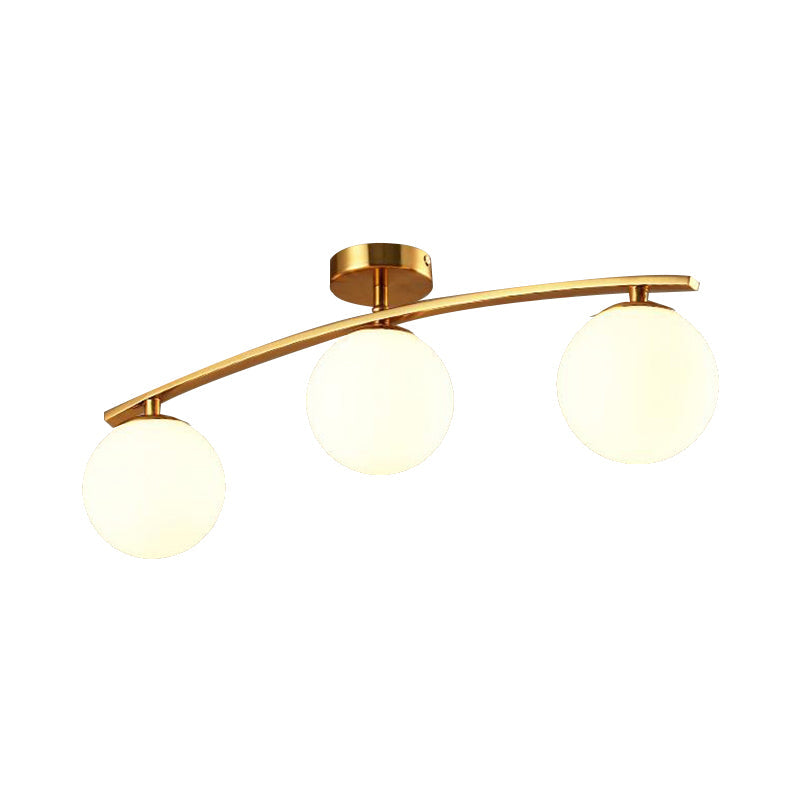 Opal Glass Gold Ceiling Lamp - Modern Sphere Shade Semi Mount Light for Study Room