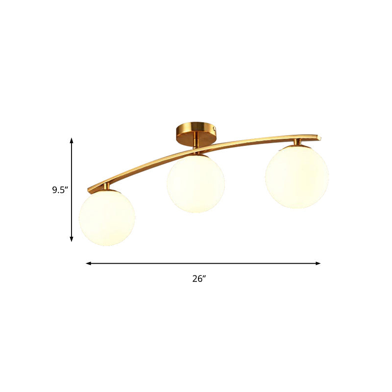 Opal Glass Gold Ceiling Lamp - Modern Sphere Shade Semi Mount Light for Study Room