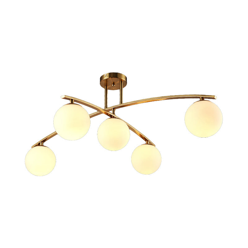 Opal Glass Gold Ceiling Lamp - Modern Sphere Shade Semi Mount Light for Study Room