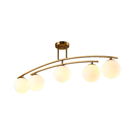 Opal Glass Gold Ceiling Lamp - Modern Sphere Shade Semi Mount Light for Study Room